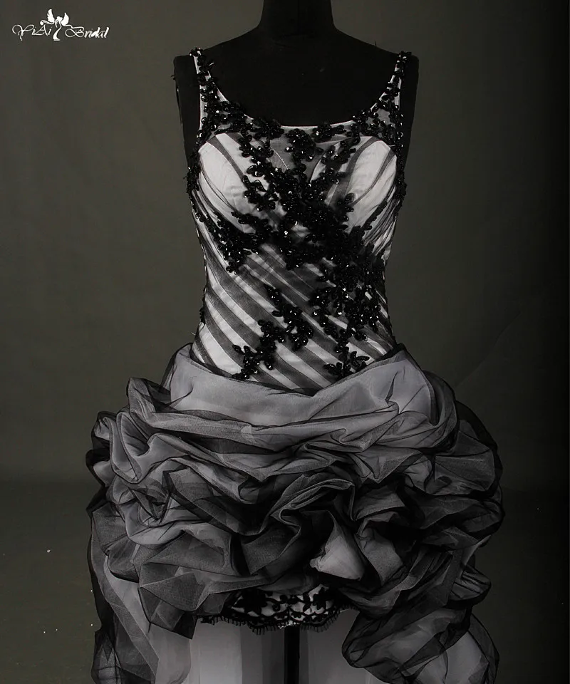 Белое и черное платье для свадьбы с коротким передом длинной спинкой RSW711|wedding dress