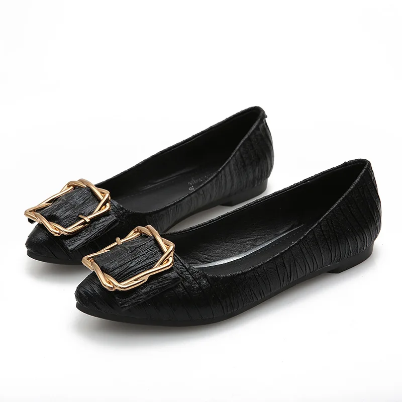

Women Casual Shoes Spring Lady Pointed Toe Flat Ballet Shallow Shoes Fashion Metal Decoration Loafers Slip On Shoes Plus Size 43