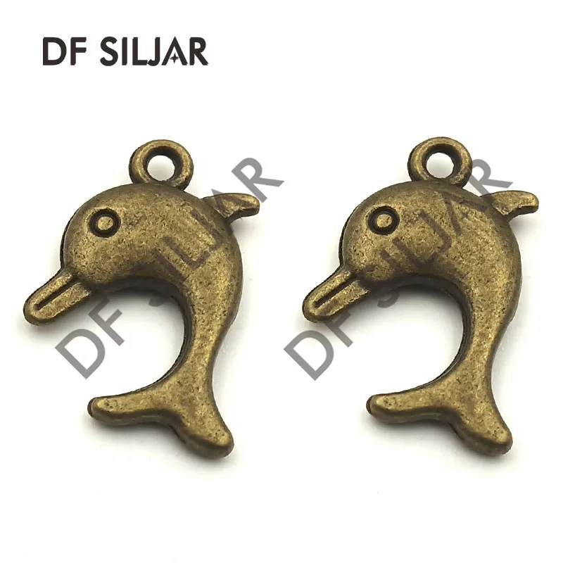100 шт./лот античная бронза металл дельфин браслет кулон плавающий медальон