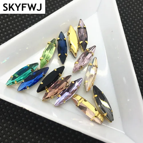 Link 2:Sew On Glass Crystal 4x15mm Navette Rhinestones With Golden Claw Setting apply to Clothing Decoration