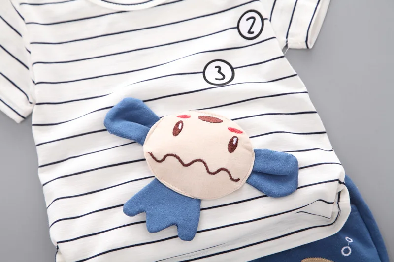 Baby Boy Casual Kids Clothing Sets 2019 Summer Cartoon Stripe infantil Tops TShirt + Shorts Pants Suits Children's Contume | Детская