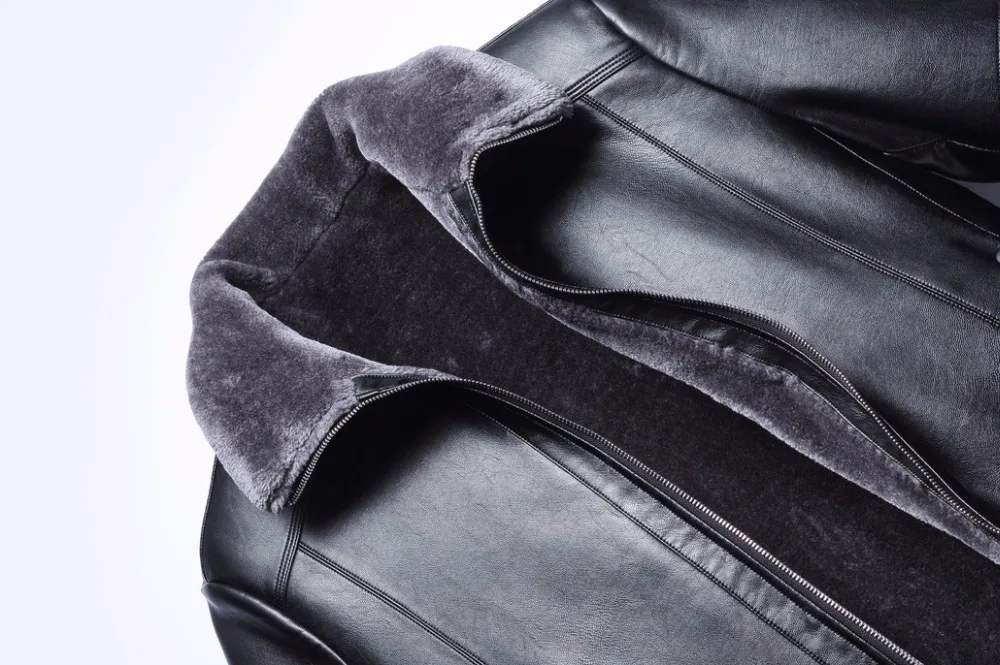 

New Winter PU leather jackets Men Business Casual flocking Mid-long leather jackets windproof coats jaqueta de couro masculina