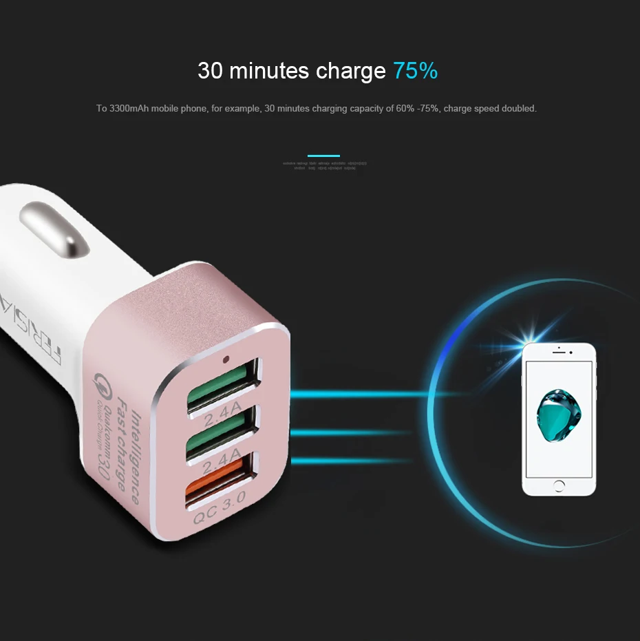 FERISING USB Автомобильное зарядное устройство 3 порта Быстрая зарядка 3,0 Автомобильное зарядное устройство 7.8A двойное быстрое автомобильное быстрое зарядное устройство для iPhone 7 6 для samsung Xiaomi