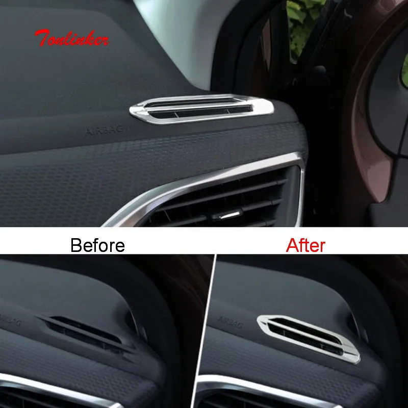 

Tonlinker Air Conditioning Outlet Cover Case Stickers for Peugeot 2008 2014-19 Car Styling 2 Pcs ABS Chrome Cover sticker