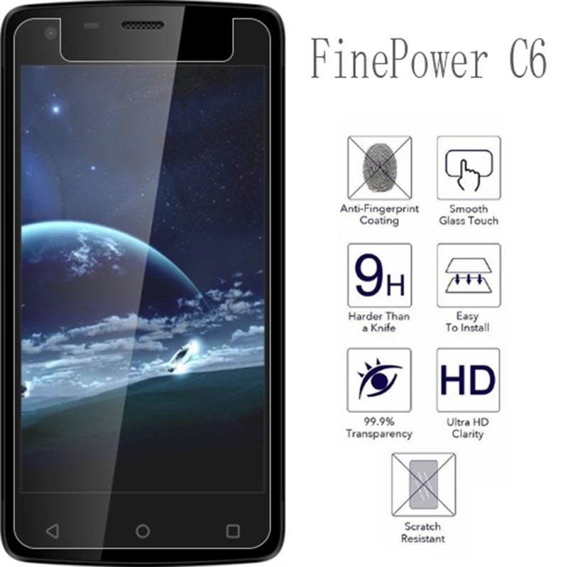 2 шт. Защитная пленка для экрана телефона FinePower C6 закаленное стекло смартфона |