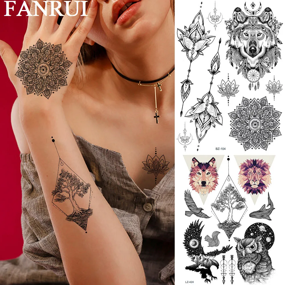 

FANRUI Mamdala Flower Lotus Buddha Temporary Tattoos for women men Sticker Geometric Fake Tatoos Custom Tattoo Body Art Arm