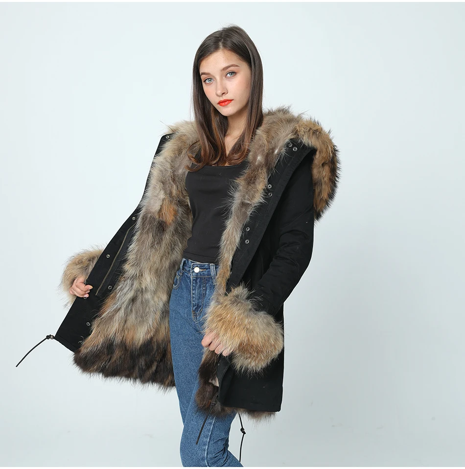 OFTBUY 2019new parkas зимняя куртка женская парка натуральный мех пальто натуральный большой енот меховой воротник Лисий меховой вкладыш