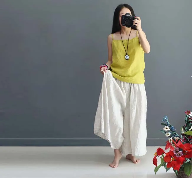 Женские льняные брюки с высокой талией летние свободные большого размера