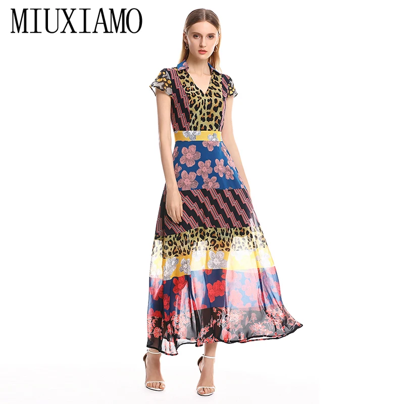 Женское длинное платье MIUXIMAO до щиколотки с длинным рукавом и треугольным вырезом