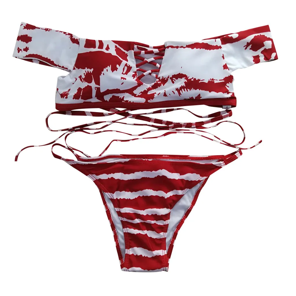 Женский купальник бикини с пуш ап принтом в полоску сексуальный пляжный костюм