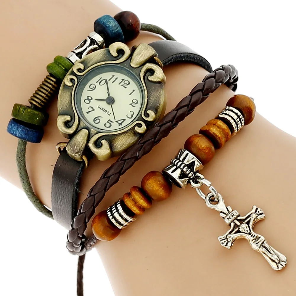 Gnova Platinum Paracord Watch Women handmade Charm Bracelet Korean Fashion Wristwatch Quartz Ethnic Vintage | Наручные часы