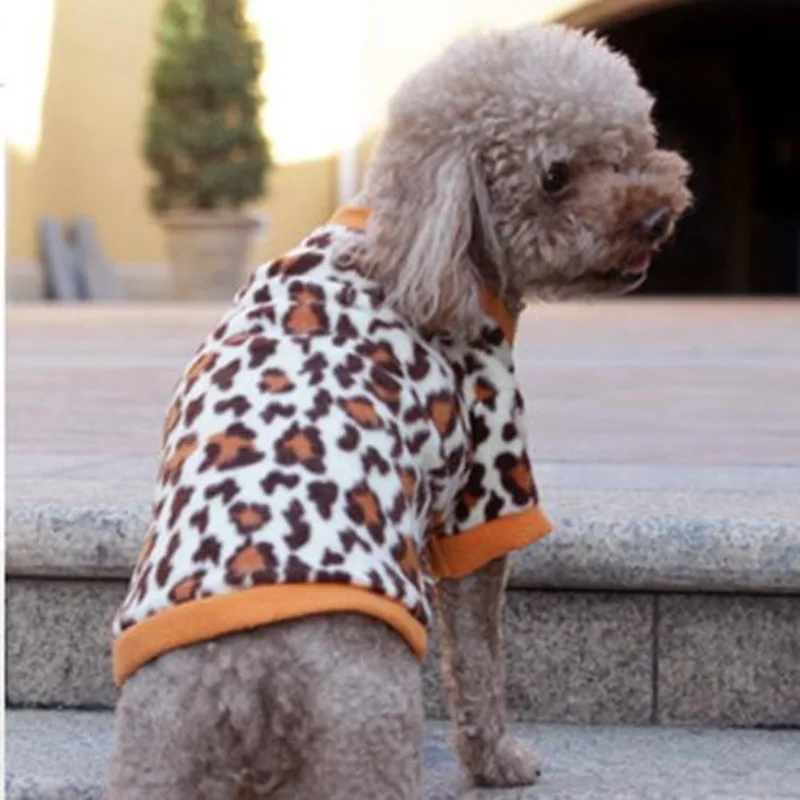 Одежда для собак из флиса зимние коричневые леопардовые пятна рубашка жилеты