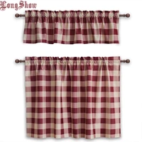 home decorative modern pink navy black colour plaid rod pocket thick smooth plushed kitchen window door valance curtains