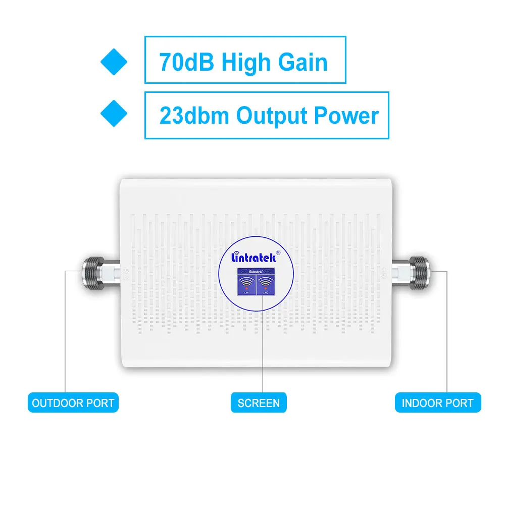 Lintratek signal booster 2g 3g umts 2100MHz gsm 900MHz LCD display 70dB gain AGC dual band cellular repeater antenna set@ | Мобильные