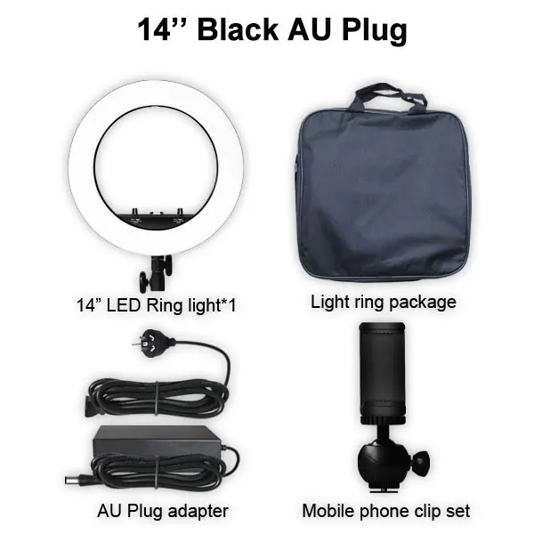 AU type Black Lamp 14 дюймов 55 Вт приглушаемая Фотографическая лампа двухцветная 3200-5600K 240 шт светодиодный макияж кольцо лампа для камеры фото студия телефон Макияж - Цвет: AU type Black Lamp