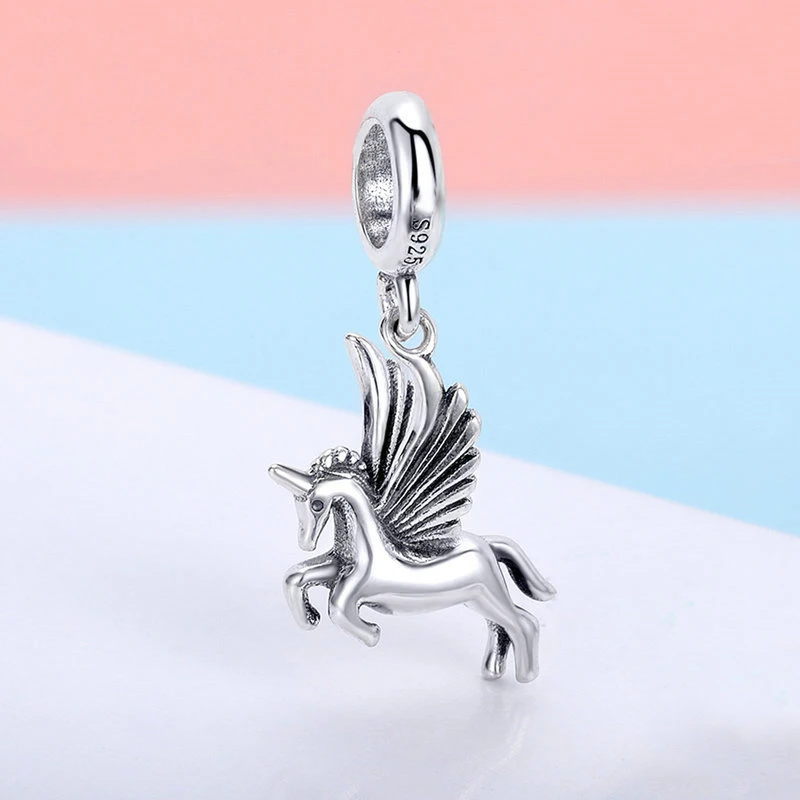 VEAMOR натуральная 925 пробы серебро Винтаж Единорог животных кулон Подвески Бусины