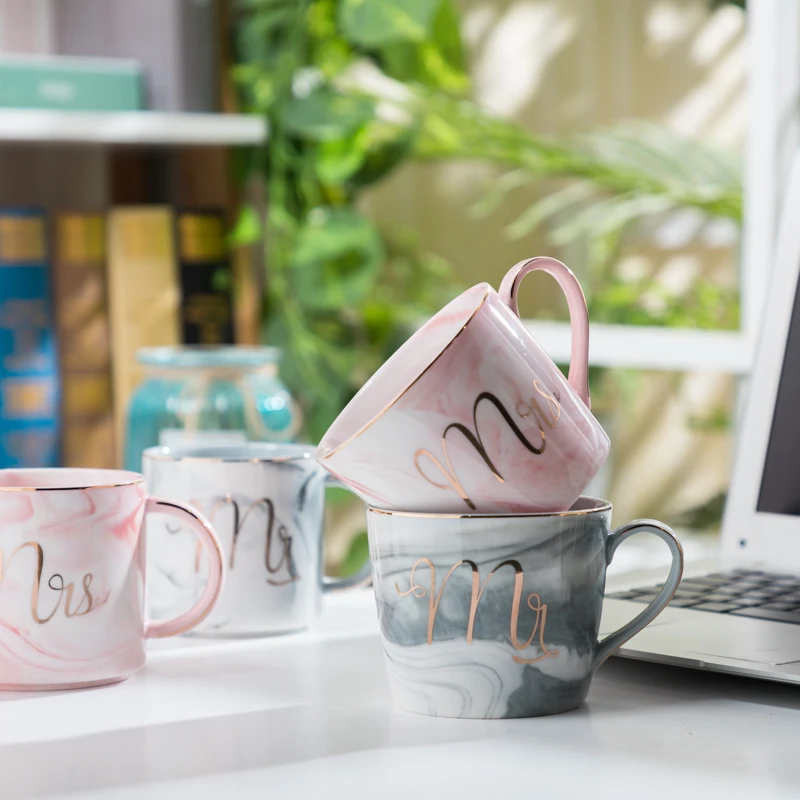 Креативная керамическая кофейная кружка Ms/Mrs с ручной росписью Мраморная чашка