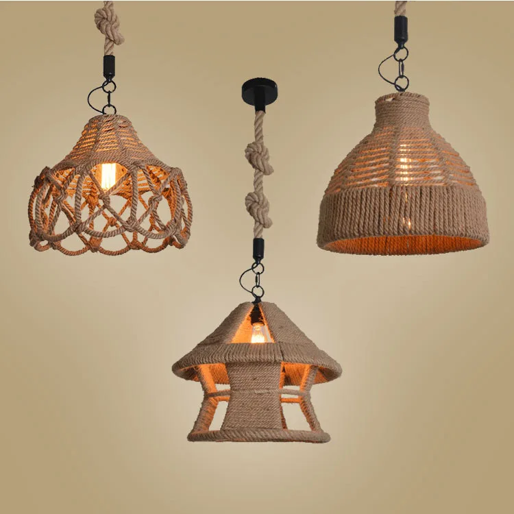 Vintage Hemp Rope Pendant Light LED Edison Bulb Lamp Loft  Industrial For Living Room abajour American rustic living room