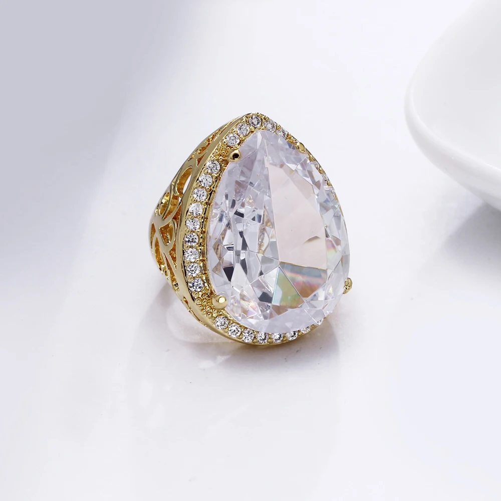 Кольцо с большим камнем для женщин модное Золотое кольцо каплями воды|Кольца| |