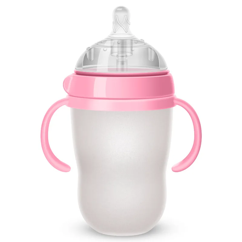PINK 250ML Продукт 150 мл 250 мл широкий рот анти-метеоризм трубка с ручкой детская силиконовая бутылка молока для новорожденного ребенка - Цвет: PINK 250ML