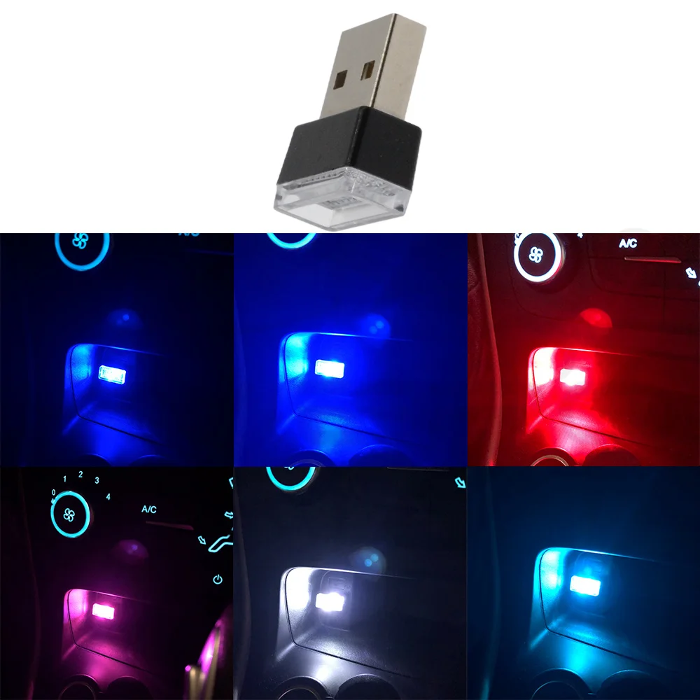 Автомобильный USB светодиодный декоративный светильник, аварийное освещение, универсальный портативный ПК, подключи и играй, красный, синий, белый, розовый