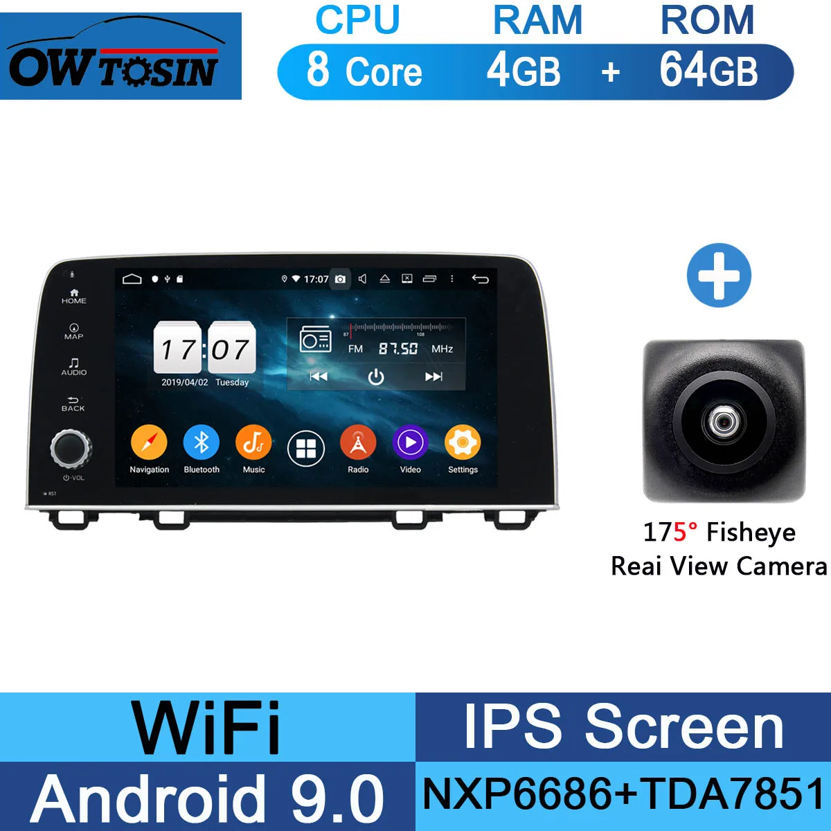 64G Fisheye Camera " ips 8 ядерный 4G+ 64G Android 9,0 автомобильный DVD мультимедийный плеер для Honda CRV CR-V gps Радио Стерео Parrot BT CarPlay - Цвет: 64G Fisheye Camera