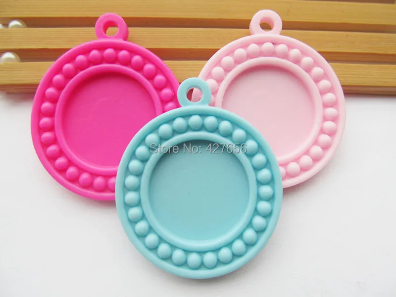 10pcs Pink/Hot Pink/Light Blue Flatback Resin Round Charm Finding Beads Border Base Setting Tray Bezel for 25mm Cabochon/Cameo | Украшения