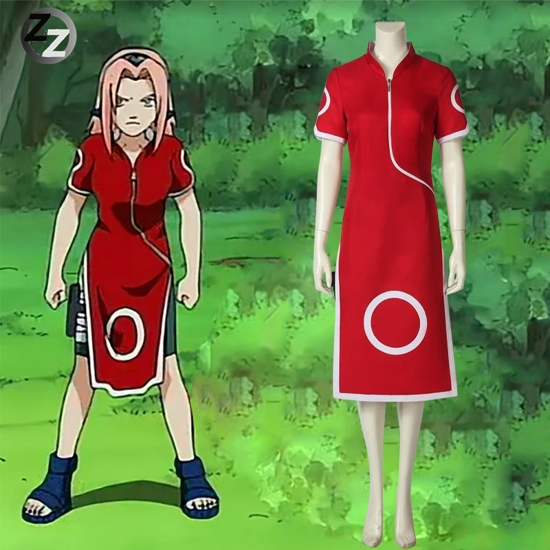Аниме Наруто Сакура костюм Харуно Наруто Shippuden Cheongsam косплей для взрослых супергероя Вечерние платья на Хэллоуин головные уборы