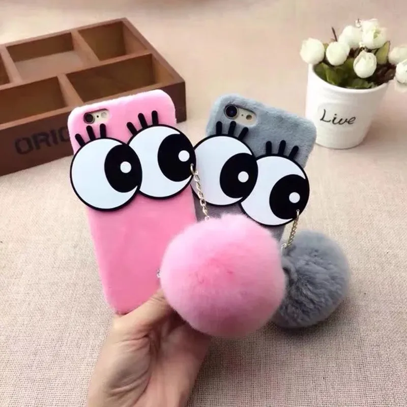 Для iPhone 6 Case Luxury Симпатичный Мультфильм Вязать Глаз Бал Теплый Плюшевый Мех