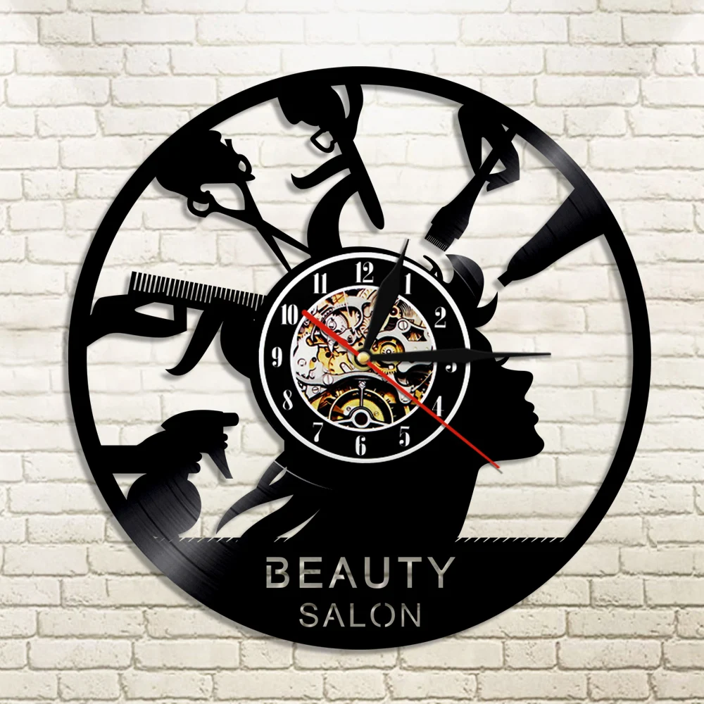 1Piece Beauty Salon Vinyl Record Wall Clock Creative Timepiece Modern Art Barber Shop Gift Decor 3D | Дом и сад