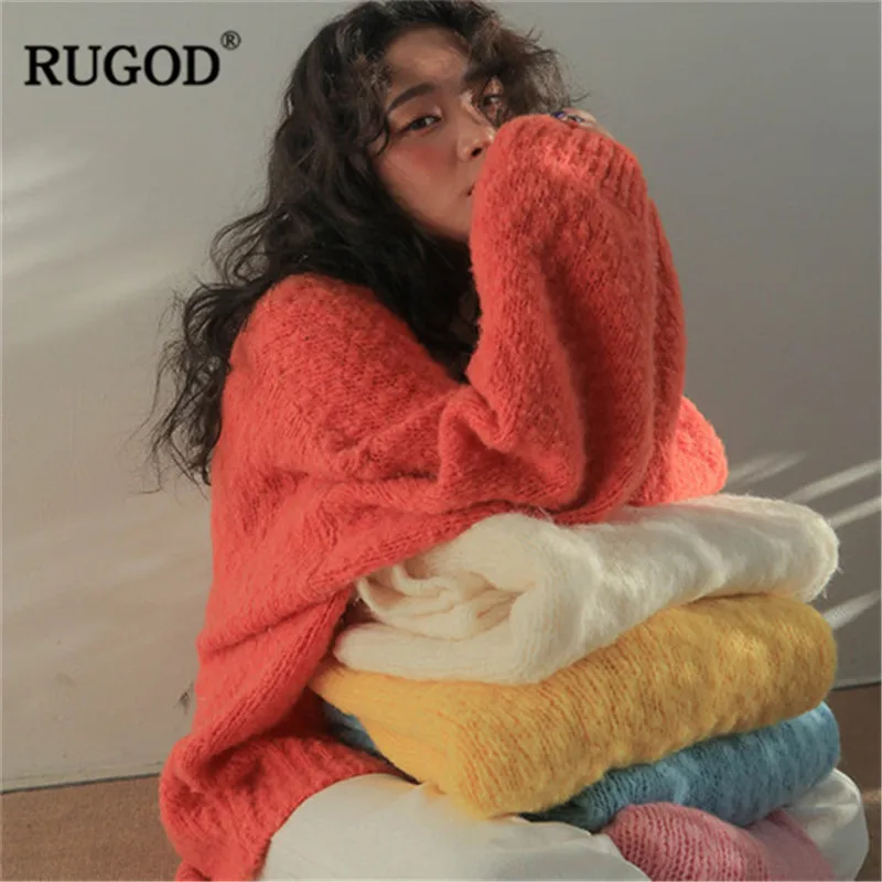 RUGOD однотонные длинные женские свитера размера плюс повседневные Элегантные