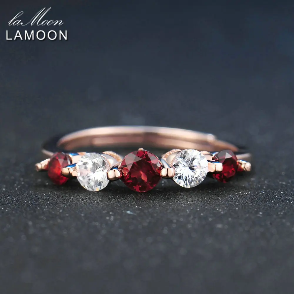 LAMOON Rings Perfect set 3mm-4mm 100% Natural Red Garnet Ring 925 Sterling Silver Jewelry Romantic Wedding Band Anillos Mujer | Украшения и