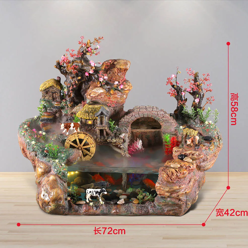 72x42x58cm Rockery Фонтан воды аквариум Lucky украшение для дома шкафа телевизора воды украшения ремесла подарок - Цвет: 72x42x58cm