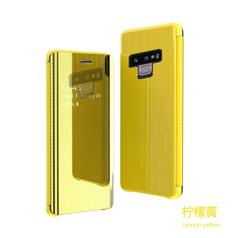 Цвет: желтый Зеркальный умный флип-чехол для samsung Galaxy S9 S8 Plus S7 S7Edge Note 8 9 вертикальный зеркальный защитный чехол-подставка для телефона - Цвет: Цвет: желтый