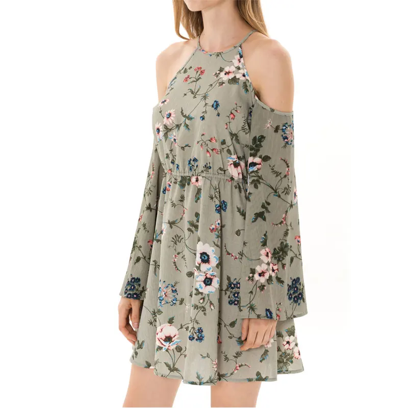 

Apperloth Sexy Floral Printed Summer Dress Women 2018 New O Neck Cold Shoulder Long Sleeve Vestidos Prairie Chic Mini Dresses