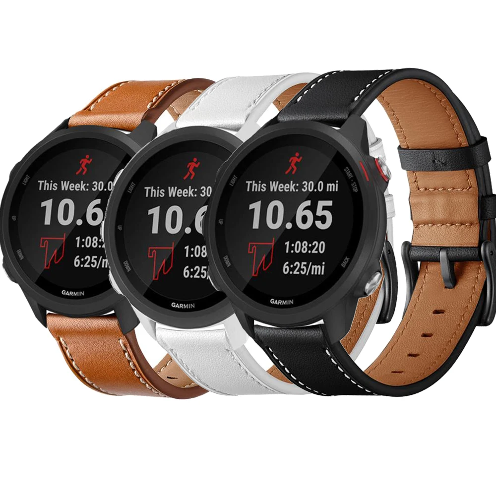 Кожаный ремешок для спортивных смарт часов Garmin Forerunner 245 M Vivoactive 3 4 Music vivomove