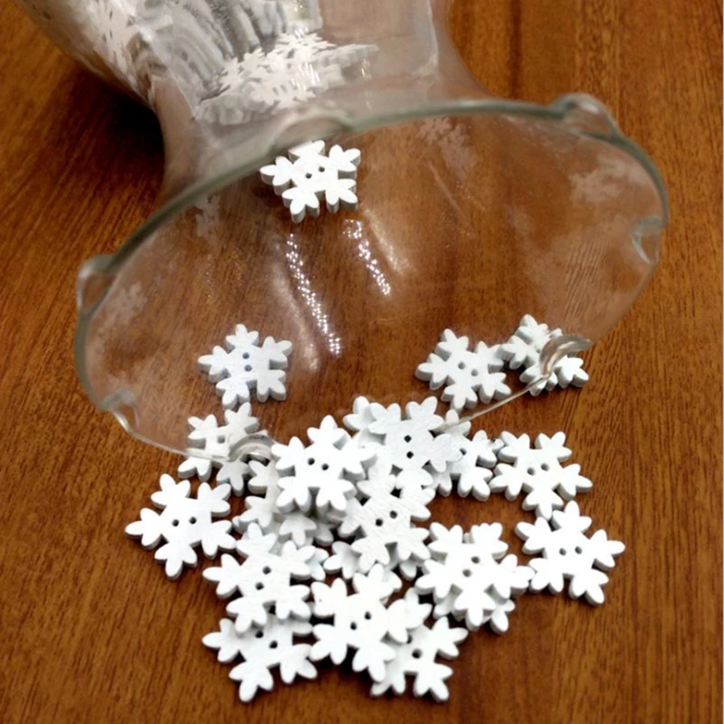 Белые деревянные пуговицы снежинки для скрапбукинга 100 шт.|Пуговицы| |