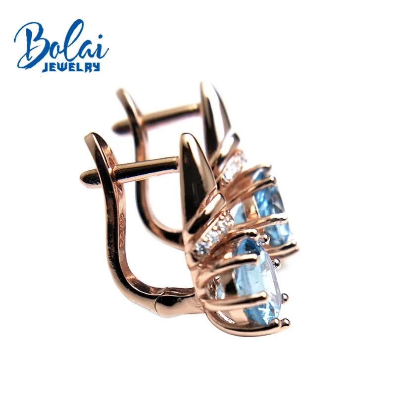 Bolaijewelry, натуральный Небесно-Голубой топаз круглые 925 мм драгоценный камень, модная застежка, серьги, серебро пробы, хорошее ювелирное изделие для женщин, подарочная коробка