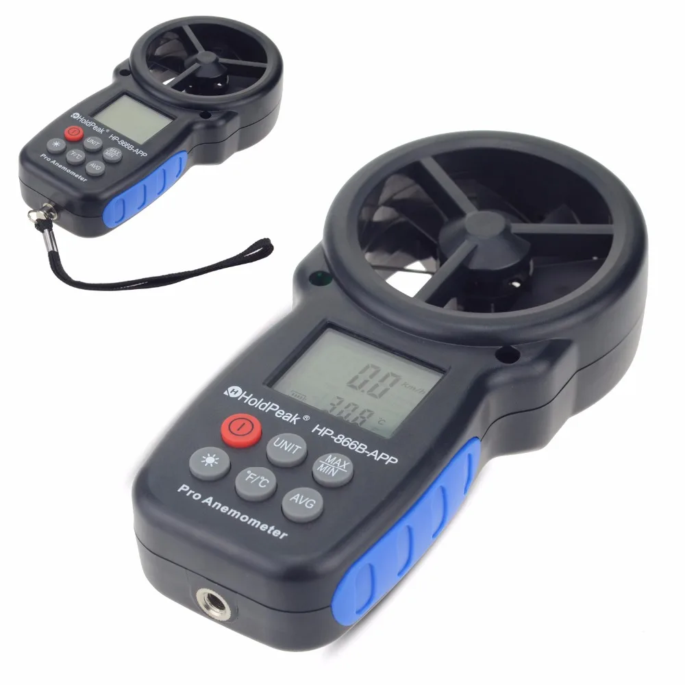 Anemómetro Digital de 0,3-30 m/s con aplicación móvil, medición de la velocidad del viento, medidor de temperatura, herramientas de prueba, HP-866B-APP HoldPeak