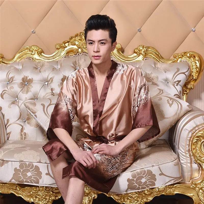 Новинка 2019 весна-осень роскошный мужской халат с принтом размера плюс шелковая