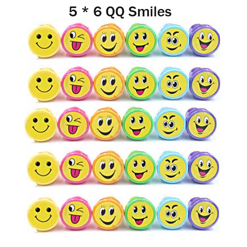 5 x 6 QQ Smiles 30 шт. мини-мультфильм игрушка штамп дети день рождения подарок детский душ девочка мальчик вечерние сувениры наполнители для пиньяты школьные награды - Цвет: 5 x 6 QQ Smiles