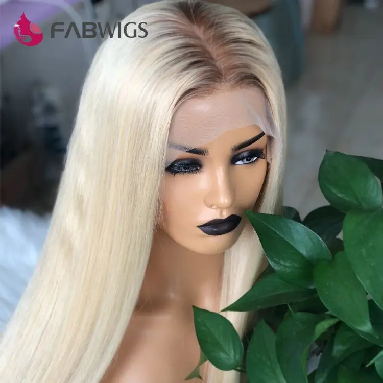Fabwigs Ombre 613 блонд полностью кружевные человеческие волосы парики предварительно выщипанные с детскими волосами прозрачные кружевные парики для женщин бразильские Remy