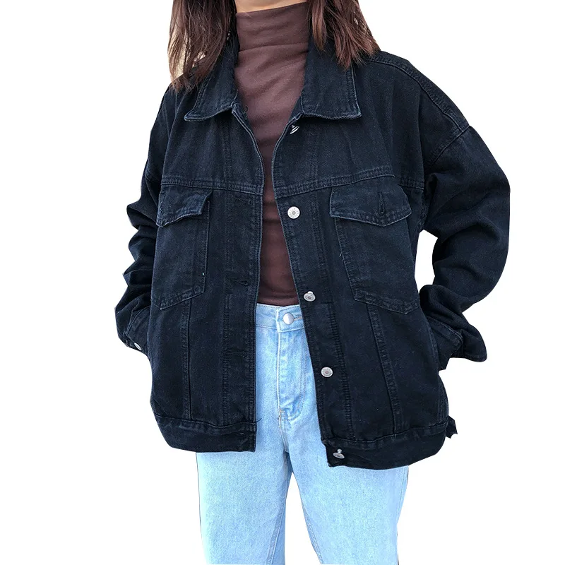 Full Sleeve Denim Jacket Women Student Summer Button Pocket Coat Plus Size