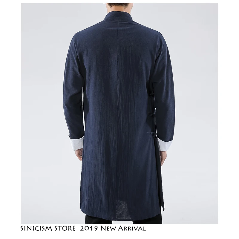 Sinicism Store мужское черное пальто стритвейм Мужская льняная куртка длинное пальто мужской китайский стиль харудзюку ветровка