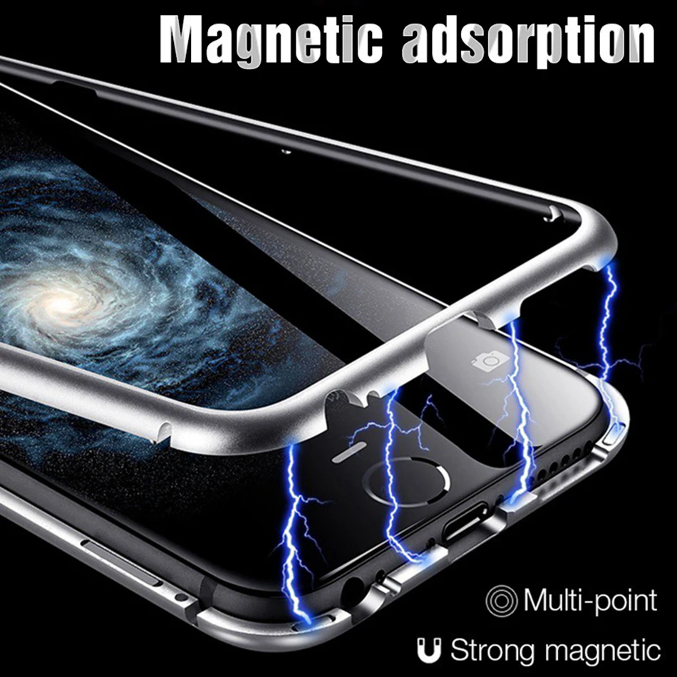Металлический бампер Магнитный чехол для iPhone X XS XR 11 Pro Max 8 7 6 6S Plus SE 2020 прозрачное