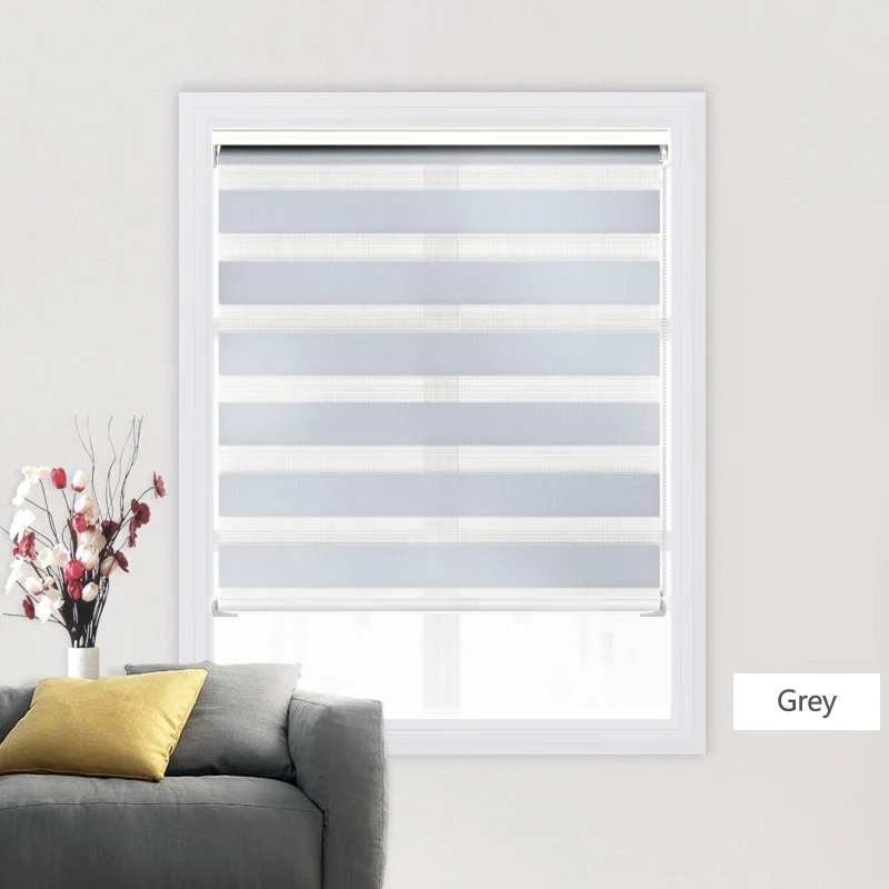 Light Grey Индивидуальный размер без бурильных рулонных жалюзи балдахин система двухслойная печатная Зебра жалюзи рулонные шторы спальня гостиная - Цвет: Light Grey