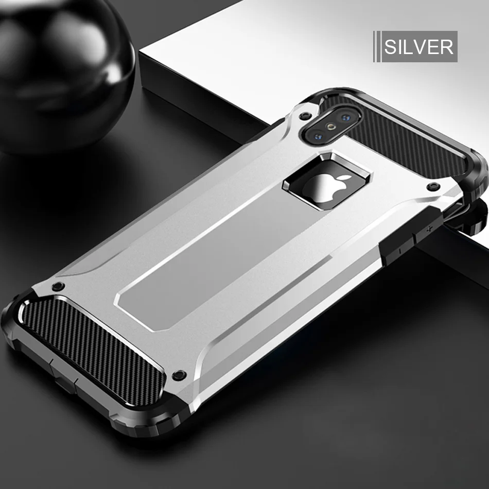 Silver Роскошные Броня противоударный чехол для айфон iPhone 8 7 6 6s Plus X XR XS Max чехол для айфон iPhone X XR XS Max 6 8 7 Мягкий силиконовый чехол - Цвет: Silver
