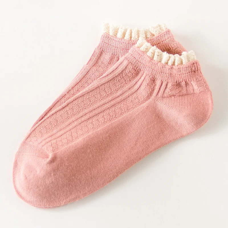 Pink Г. Модные женские носки в симпатичном стиле мягкие удобные короткие носки с кружевом Harajuku/повседневные однотонные хлопковые короткие носки для девочек - Цвет: Pink