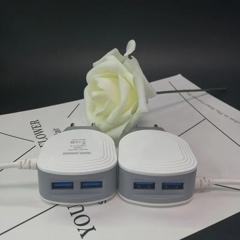 

20PCS 2USB USB Charger 2a Charging Travel EU Plug Adapter portable Wall charger With V8 Micro Cable For iphone Samsung