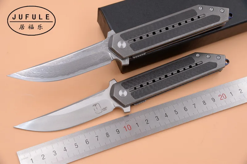 JUFULE TB steelcraft S35vn/Vg10 Дамаск Титан+ углеродного волокна керамика шариковый подшипник, инструмент для кемпинга, складной кухонный нож